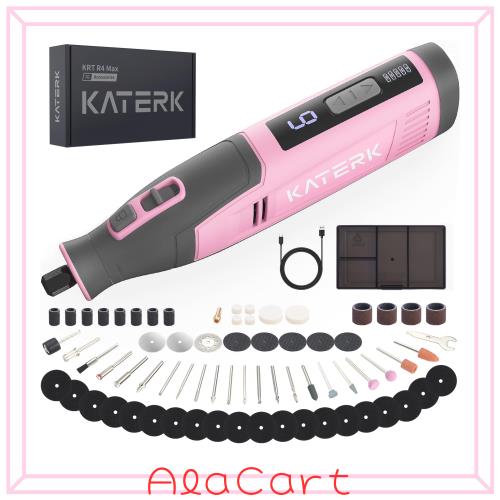 Katerk コードレスロータリーツール、28000RPM、6段階スピード、4000mAhバッテリー搭載、70点アクセサリー付き軽作業用ロータリーツール