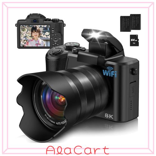YOODEE 8K WIFI デジタルカメラ スマホに送れるデジカメ 8800万画素 タッチスクリーン デュアルレンズ 4800万CMOSセンサー 64GBMicroSDカ