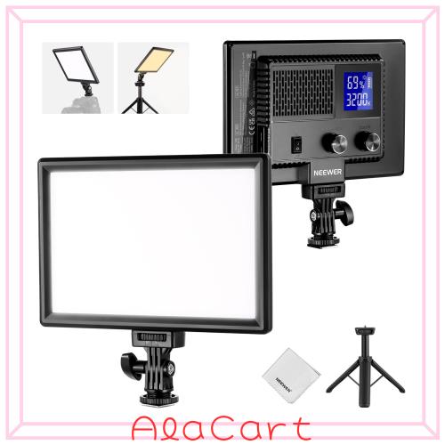NEEWER NL-116AI 9”LEDビデオライト 撮影用ライト ミニ卓上三脚スタンド/クリーニングクロス付き 調光可能 3200K-5600K CRI95+高演色性