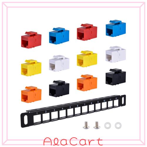 GeeekPi 10インチ 0.5U 12ポートブランクキーストーンパッチパネル Cat6 RJ45キーストーンジャックインサート付き DeskPi RackMate T0/T1