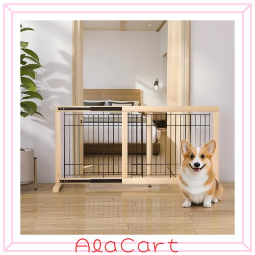 U-Yocanpet スライド式ペットゲート 置くだけ 高さ60cm 設置幅60-115cm 木製 犬用ゲート 犬 フェンス 室内 中小型犬用 倒れない 飛び出し