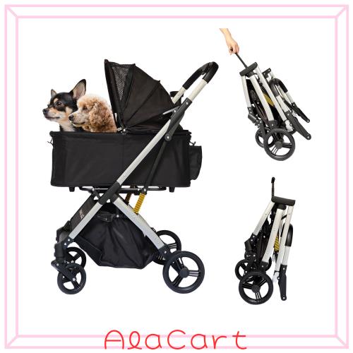 [Nyoniko(ニョニコ)]ペットカート 分離型 自立 折りたたみ 犬 バギー 4輪 ワンタッチ 前輪360°回転 輪ブレーキ付き ペットキャリーカー