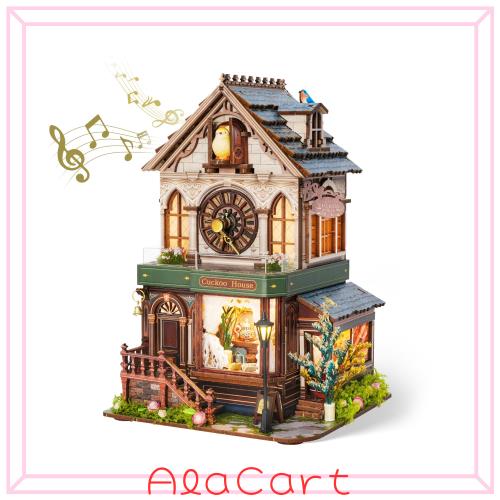 FUNPOLA 立体パズル 3Dパズル ブックヌック キット カッコウ音付き 木製パズル DIY ミニチュア ドールハウス 本棚入れ ブックエンド 展示