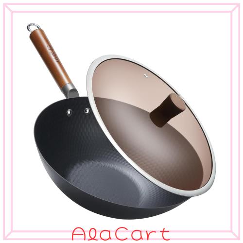 WANGYUANJI フライパン 32cm 鉄中華鍋 深型 炒め鍋 軽い鍋 ih ガス対応 蓋付き 錆びにくい 北京鍋 蓋付き 中華料理店 レストラン 家庭用