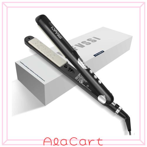 IOFVSSI ヘアアイロン ストレート＆カール 2way, 布製プレート, 28mm, イナスイオン, 耐熱ポーチ付き（ブラック）