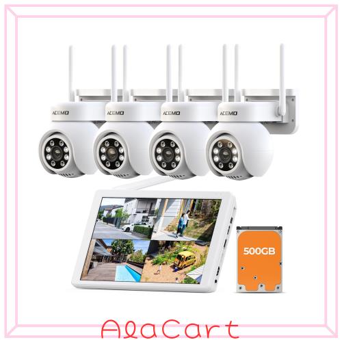 ACEMO 防犯カメラ ワイヤレス 10インチモニター 300万画素4台 500G HDD