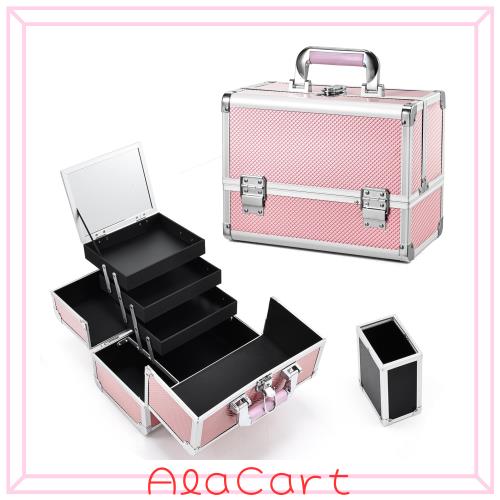 Joligrace メイクボックス 大容量 プロ仕様 化粧品収納ボックス 化粧箱 化粧ボックス 鏡付き 3段トレイ 化粧品 収納 メイク収納 ネイル収