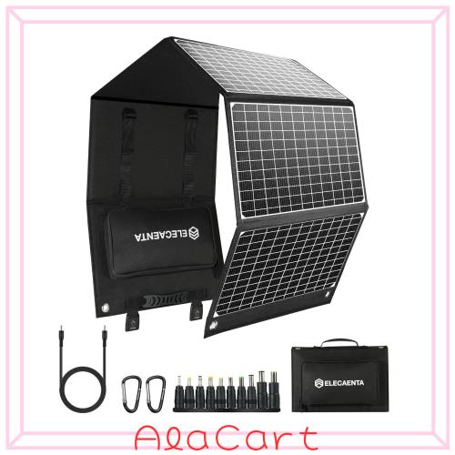 ELECAENTA 60W ソーラーパネル 小型 PD45W QC3.0 DC急速充電 1.6KG超軽量 折りたたみ式 ソーラー充電器 太陽光パネル アウトドア キャン