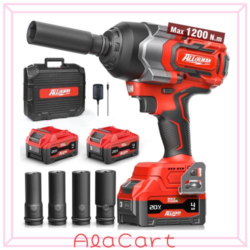 Alloyman 電動インパクトレンチ 20V 4.0Ah大容量バッテリー2個セット レッド 16,875円