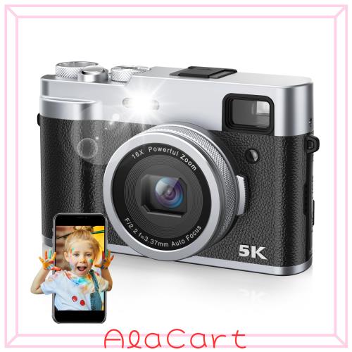 Sixtary スマホに送れる デジタルカメラ 5K デジカメ wifi転送 4800万画素 前後カメラ 6軸手ぶれ補正 フラッシュ 自撮り 初心者 学生 ビ