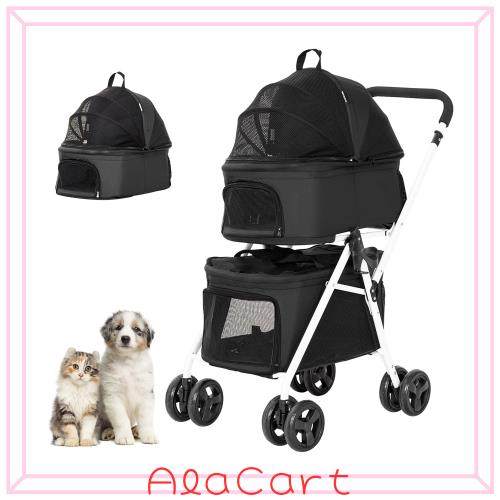 BETSOCCI 上下2段式 ペットカート 多頭飼い対応 3Way 分離型 猫犬兼用 折り畳み ペット用ベビーカー 軽量 通気性 コンパクト収納 ペット