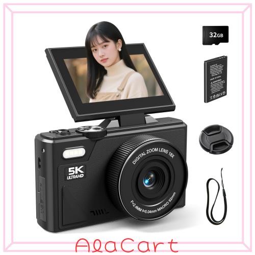 SRVR デジタルカメラ 5K 録画 デジタルカメラ 7500 万画素 Wi-Fi 機能 180 度回転ディスプレイ 自動 18 倍デジタルズーム 連続撮影 自撮