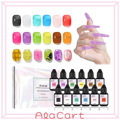 FAVAI Iceコレクション 12色 エアブラシジェル ベビーブーマー ネイルポリッシュ, 半透明アイス効果, 薄め不要, 振ってすぐ使用, フレン