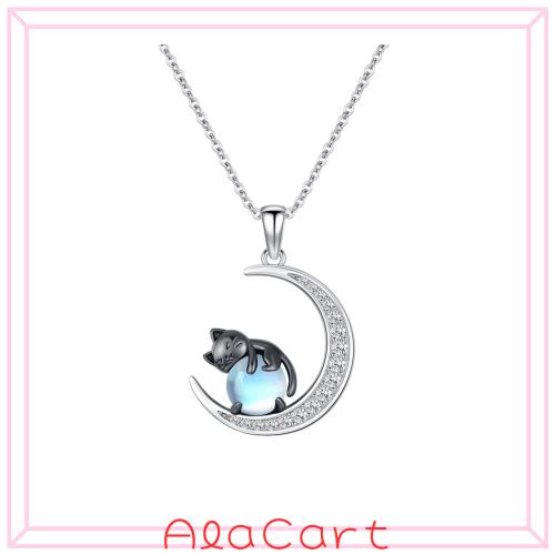 StoryMidir 猫ネックレス レディース シルバー925 ムーンストーン ブラック