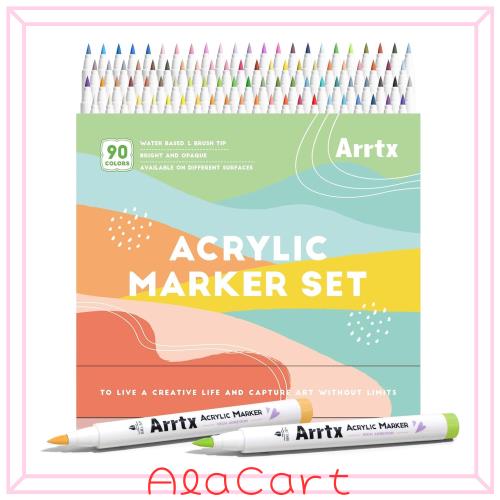 Arrtx アクリルペイントマーカー 風景色 90色セット ブラシ先端 耐水性 布・石・金属・陶器・キャンバス対応 DIYクラフト プロ仕様