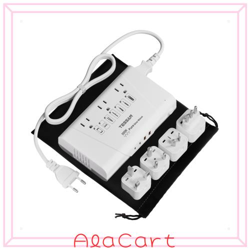 TESSAN 600W純正弦波変圧器 海外旅行用 220Vから100V 変圧器付き変換プラグ BF/O/L/B3/Cタイプ 1.2M延長コード付 PD35W QC30W急速充電 イ