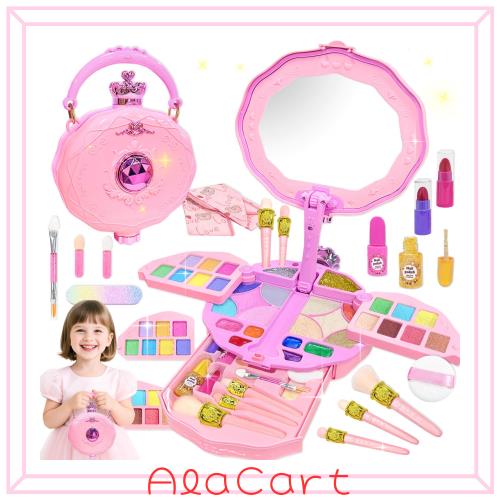 VBACALA メイクおもちゃ 色が付ける お化粧セット 女の子 3段 メイクアップ ボックス ミラー付き 折りたたみ ドレッサー キッズ メイク道
