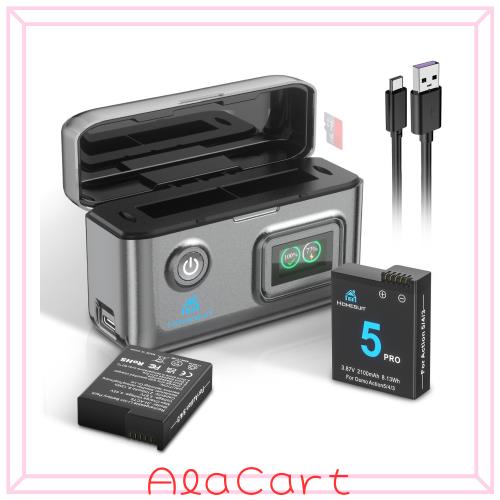 Homesuit DJI Osmo Action 6 5 Pro 4 3 バッテリー 2*2100mAh ＆ LED 急速充電器セット 2台同時充電/LED数字表示/PD15W 高速充電/USB-C 充