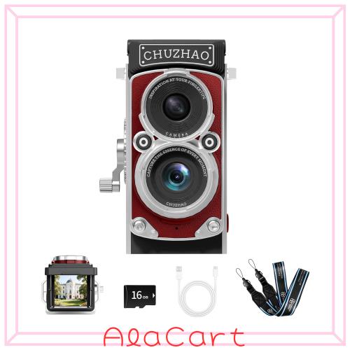 CHUZHAO ヴィンテージミニデジタルカメラ、ポータブルTLRスタイルのレトロでコンパクトな小型ポケットサイズ1080P ビデオカメラ、12MPオ