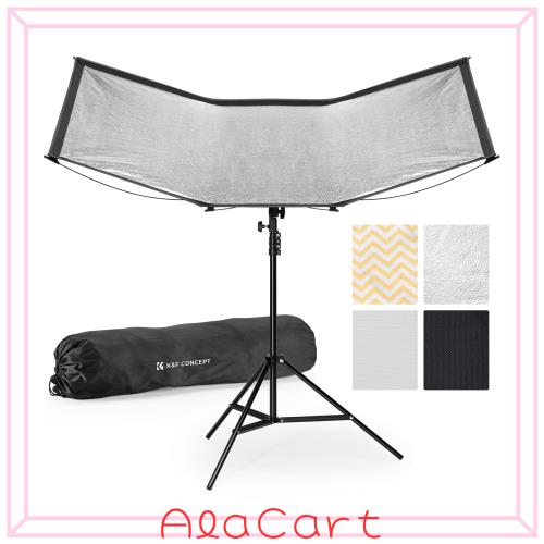 K＆F CONCEPT 撮影用 レフ板 ワンタッチ U型 弧形 123x65cm アーク型 クイックリリース ライトスタンド付き 白 金 銀 黒 撮影用ディフュー