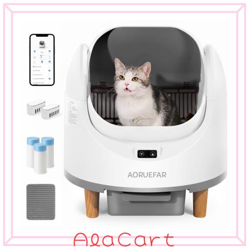Aoruefar 猫 トイレ 自動 全自動猫トイレ 革新屋根なしオープン＆広々設計 二重脱臭 多頭飼い対応 11つのセンサー搭載 お手入れ簡単 安全