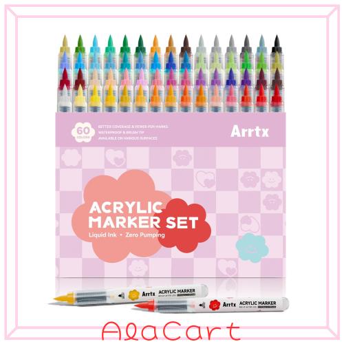 Arrtx アクリルマーカーペイントペン 60色 大容量インクブラシチップ アクリルペンセット 塗り絵/ロックペインティング/ガラス/ストーン/