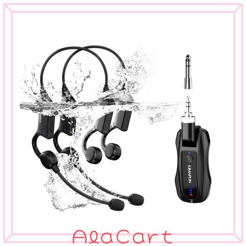 KIMAFUN 完全防水ワイヤレスマイク 2人用 2.4Gヘッドセットマイク IP67防水 プールやジムでのフィットネス・ヨガ・カラオケに スマホ/タ