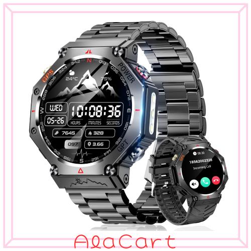 スマートウォッチ【2025年業界新登場 ChatGPT搭載】高輝度懐中電灯 軍用規格 Bluetooth5.3通話 スポーツウォッチ 3ATM防水 耐衝撃 GPS運