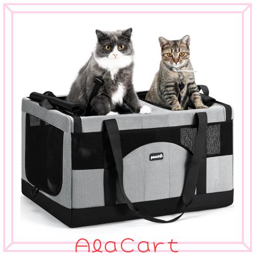 Pecute ペット 猫犬キャリー バッグ 2猫用 ソフトクレート 安定 脱走防止 犬猫兼用 ソフトキャリー 折りたたみ可能 通気性 車載・旅行・