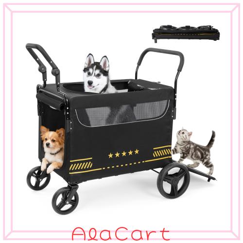 VOISTINO【広々大空間】ペットカート 犬カート ペットバギー 折りたたみ 双方向プッシュプル バリアフリー設計 飛び出し防止 耐荷重80kg