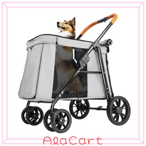 犬用ペットカート グレー 低床型 新品】低床型 ·大空間 MILA&LOUIS