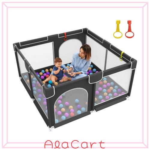 ベビーサークル メッシュ 130×130×66cm 小さめ 赤ちゃん サークル グレー クッション付き 安全設計 コンパクト収納 洗えるカバー 片付