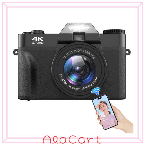 Moledro スマホに送れる デジタルカメラ 4K デジカメ WIFI転送機能 4800万画素 180度回転可ディスプレイ 32GBマイクロSDカード付き 16倍