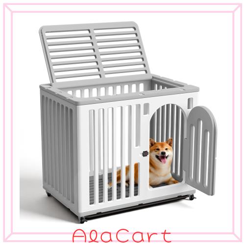 MAZOT ペットケージ 屋根付き 85×58×72cm ホワイト+グレー 中小型犬用