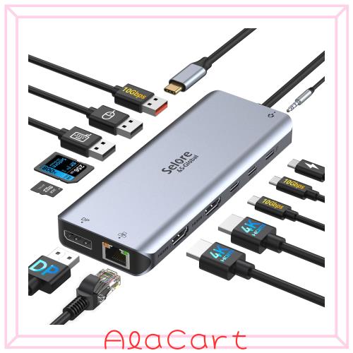 【13-in-1 3画面モード 2 HDMI＋DP 】Selore USB C ドッキングステーション 2/3画面出力 type-c usb ハブ10Gbps データ転送 usbハブ 100W