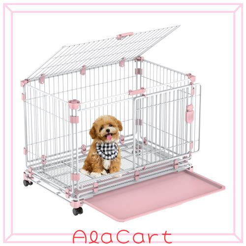 Kachiru 30 犬 ケージ ペットサークル ロック付きキャスター 取り外し可能なラケット 脱走防止犬用クレート 犬 サークル 折りたたみ式 小
