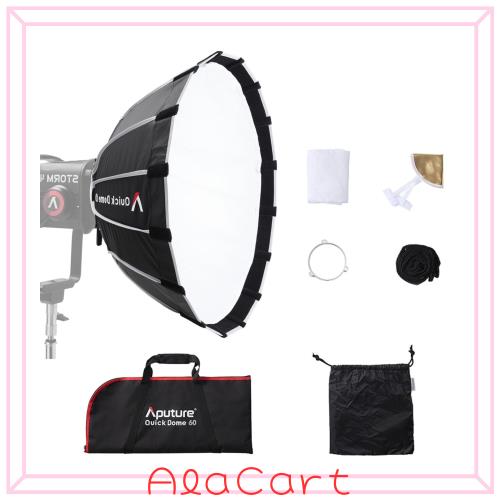 Aputure Quick Dome 60 Bowensマウントソフトボックス - 60cm (2フィート) 円形クイックリリースソフトボックス、16本のスチールロッド付