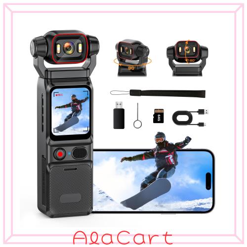 LXMIMI 4Kアクションカメラ ウェアラブルカメラ 6軸手ブレ補正 1.69インチタッチモニター 64GBカード付属 回転レンズ 160度広角小型Vlog