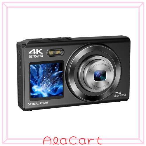 YULINJIA 光学3倍ズーム デジタルカメラ4K スマホに送れる デジカメ デュアルスクリーン WIFI転送機能 7500万画素 64GBマイクロSDカード