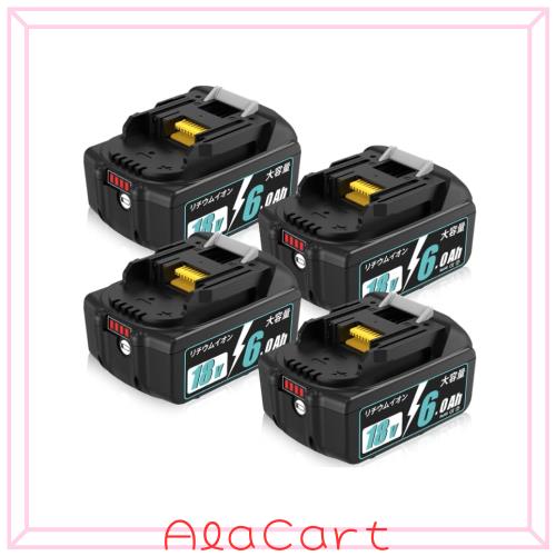 Saikyoubat 互換 マキタ 18v バッテリー 【4個セット】 BL1860B 6000mAh 大容量 リチウムイオン マキタ18vバッテリー BL1815N BL1830B BL