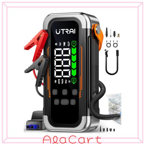UTRAI ジャンプスターター 5000A 空気入れ(タイヤ/大型対応)＋吸引対応 12V車用スターター PD30W急速充電 LEDライト PSEマーク付き