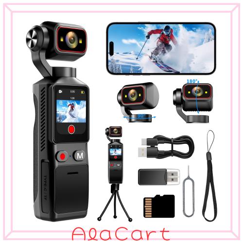 Vlogカメラ 4K アクションカメラ 160度広角 6軸安定化POVカメラ 手ブレ補正 1.69インチタッチモニター 5時間持続バッテリー wifi搭載 ス