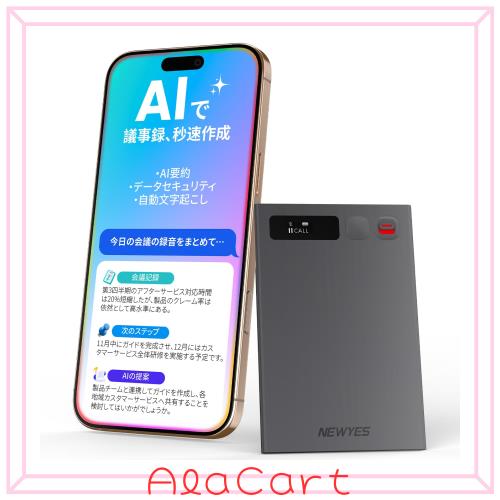 NEWYES AI ボイスレコーダー 文字起こし 64GB グレー