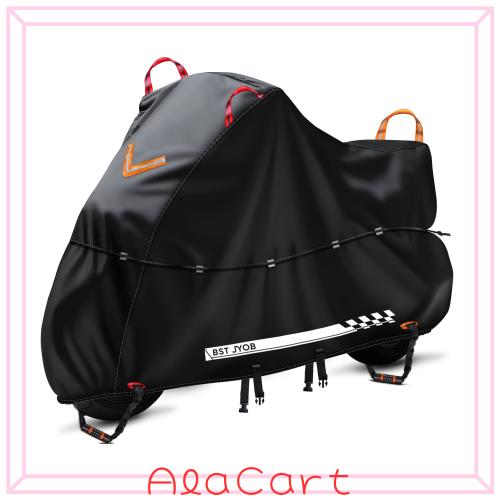 Bst Jyob バイクカバー 500D厚手 防水【独自の腰紐付き・風飛び完全防止】 ロック穴前後対応 反射材 二重防風ベルト UVカット オックス生