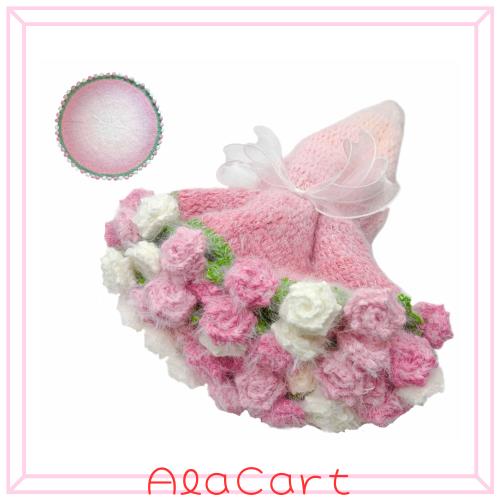 KANARI 花束ブランケット 100%手編み 完成品 サイズ 100cm ひざ掛け 母の日プレゼント 彼女への贈り物 誕生日 バレンタイン 結婚祝い お