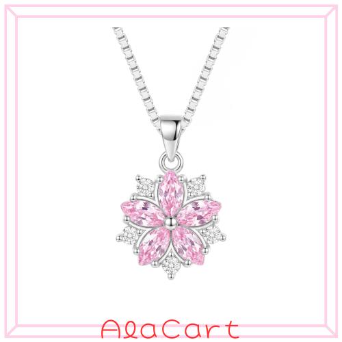 ネックレス レディース 桜 ペンダント プラチナ仕上げ ピンク ジルコニア 金属アレルギー対応