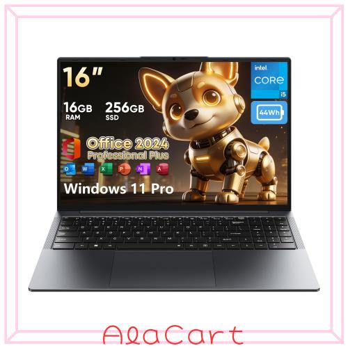 Eyy ノートパソコン Office 2024 搭載 16.0型 インテル Core i5 16GB メモリ 256GB SSD Win 11 Pro対応 1980*1200 FHD ノートPC 薄型 軽