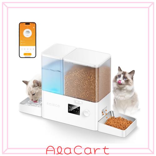 ROJECO 自動給餌器 猫用 wifi給水器一体型 5L+3.5L 多頭飼い対応
