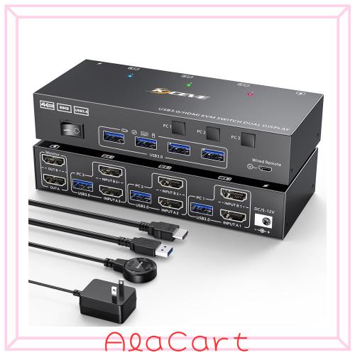 KCEVE HDMI KVMスイッチ 3台PC切替 デュアルモニター対応 USB3.0 4K@60Hz