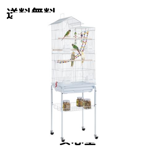 Yaheetech 鳥かご 鳥ケージ スタンド付き 46x35.5x158.5cm 大型 高強度 豪華ケージ 大きい 鳥小屋 バードケージ ブランコ付き フルハウス